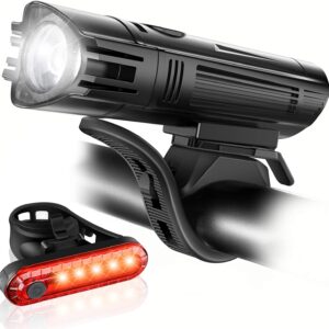 Ultra Bright USB Rechargeable Bike Light Set, Powerful Bicycle Front Headlight and Back Taillight, 4 Light Modes, Easy to Install for Men Women Kids Road Mountain Cycling