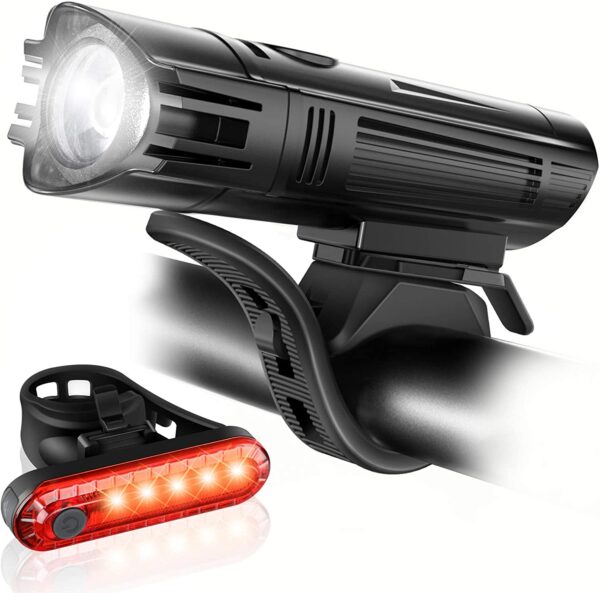 Ultra Bright USB Rechargeable Bike Light Set, Powerful Bicycle Front Headlight and Back Taillight, 4 Light Modes, Easy to Install for Men Women Kids Road Mountain Cycling